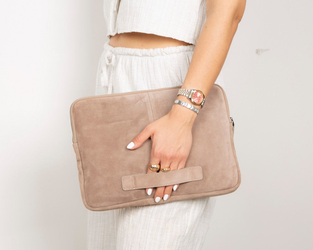 Mist Still Genuine Suede Leather 13-14 Inch MacBook & Laptop Sleeve