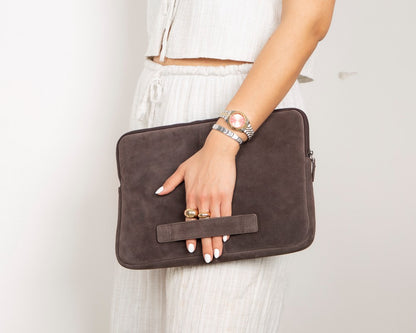 Sand Still Genuine Suede Leather 13-14 Inch MacBook & Laptop Sleeve
