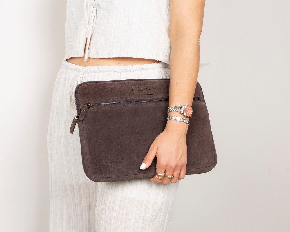 Sand Still Genuine Suede Leather 13-14 Inch MacBook & Laptop Sleeve
