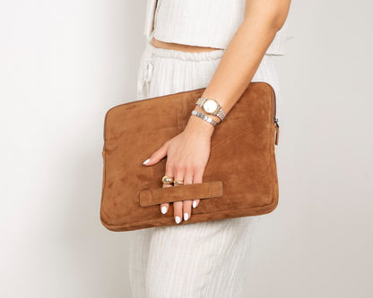 Camel Still Genuine Suede Leather 15-16 Inch MacBook & Laptop Sleeve