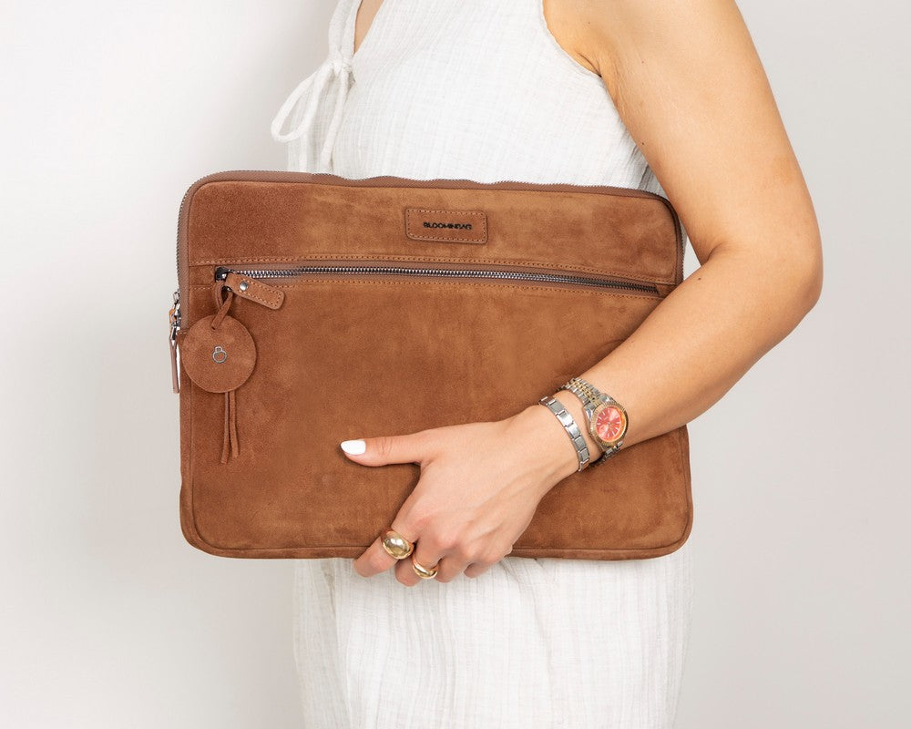 Camel Still Genuine Suede Leather 15-16 Inch MacBook & Laptop Sleeve