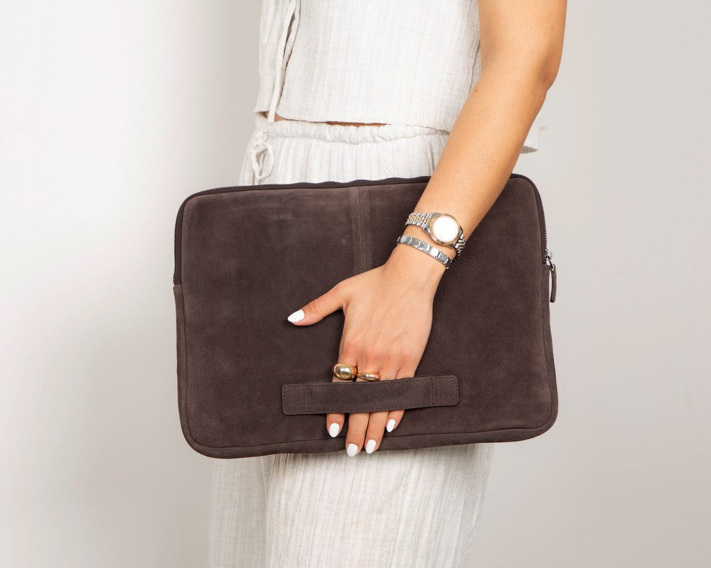 Mocha Still Genuine Suede Leather 15-16 Inch MacBook & Laptop Sleeve