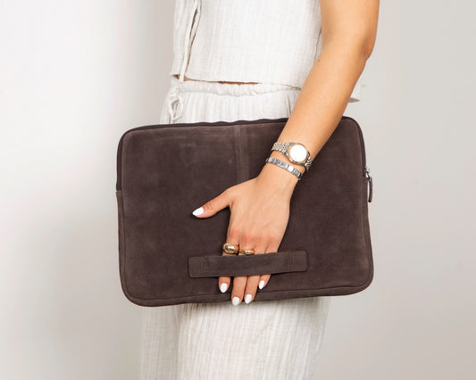 Mocha Still Genuine Suede Leather 15-16 Inch MacBook & Laptop Sleeve