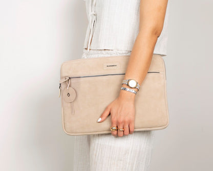 Sand Still Genuine Suede Leather 15-16 Inch MacBook & Laptop Sleeve