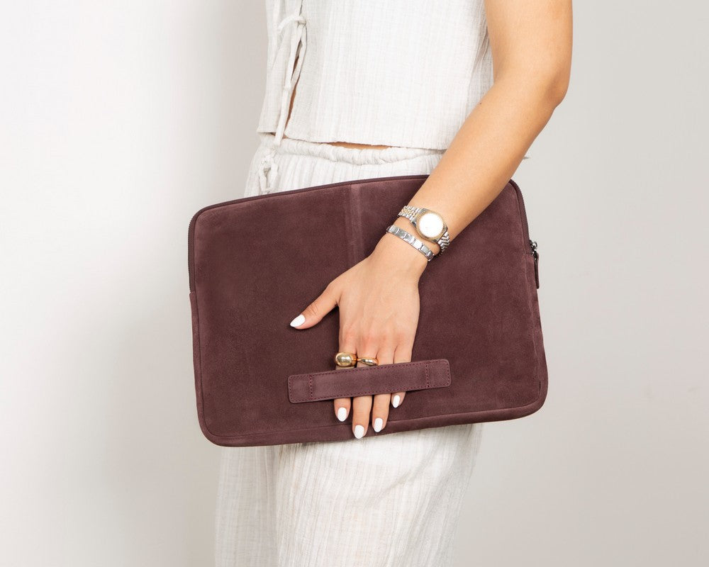 Burgundy Still Genuine Suede Leather 15-16 Inch MacBook & Laptop Sleeve