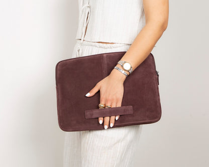Burgundy Still Genuine Suede Leather 15-16 Inch MacBook & Laptop Sleeve