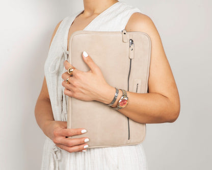 Sand Still Genuine Suede Leather 15-16 Inch MacBook & Laptop Sleeve