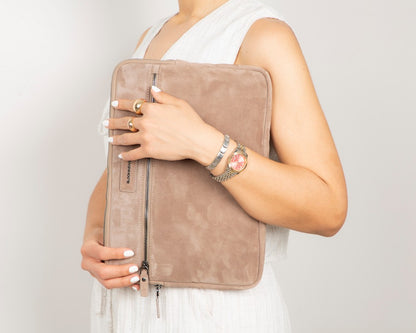 Sand Still Genuine Suede Leather 15-16 Inch MacBook & Laptop Sleeve