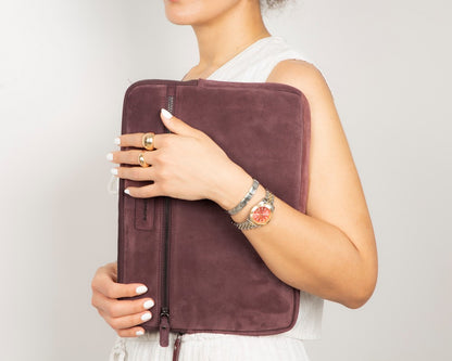 Burgundy Still Genuine Suede Leather 15-16 Inch MacBook & Laptop Sleeve