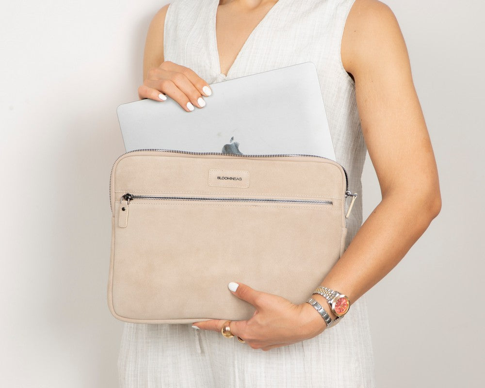 Sand Still Genuine Suede Leather 15-16 Inch MacBook & Laptop Sleeve