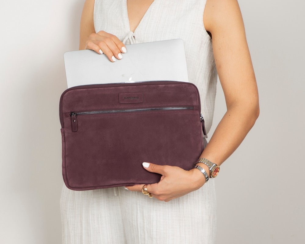 Burgundy Still Genuine Suede Leather 15-16 Inch MacBook & Laptop Sleeve