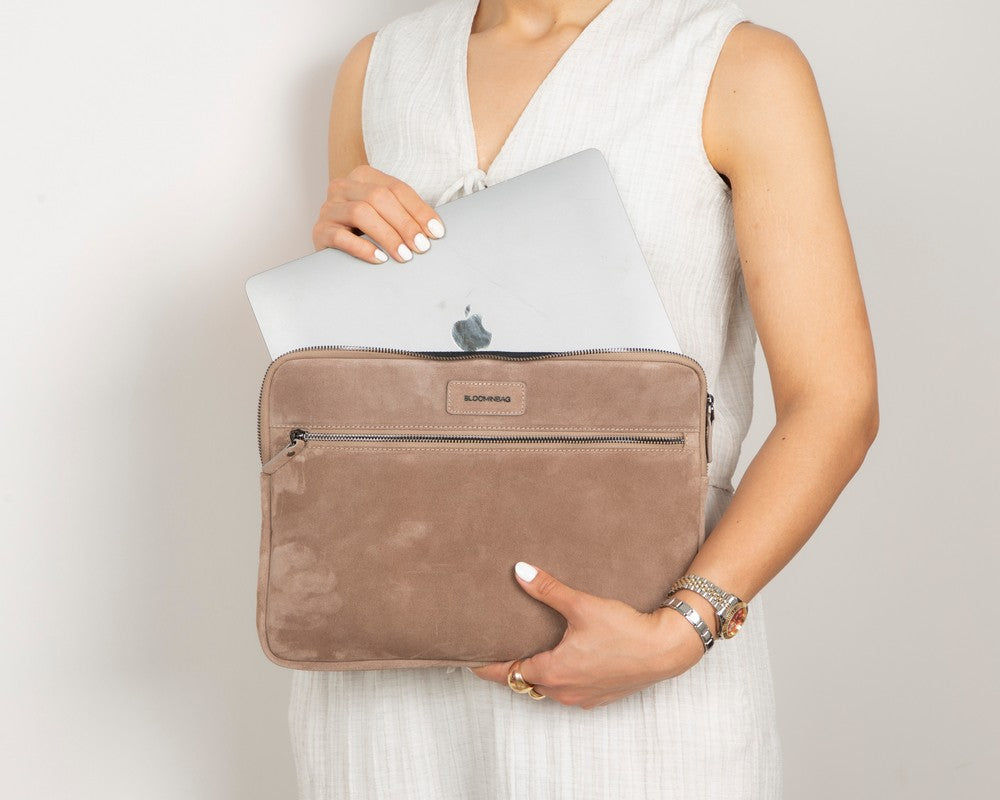 Mist Still Genuine Suede Leather 15-16 Inch MacBook & Laptop Sleeve