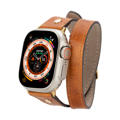 Hector Double Tour Leather Apple Watch Band with Gold Trok