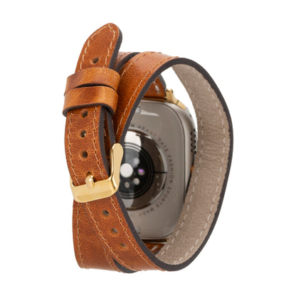 Hector Double Tour Leather Apple Watch Band with Gold Trok