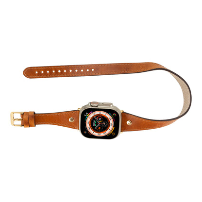 Hector Double Tour Leather Apple Watch Band with Gold Trok