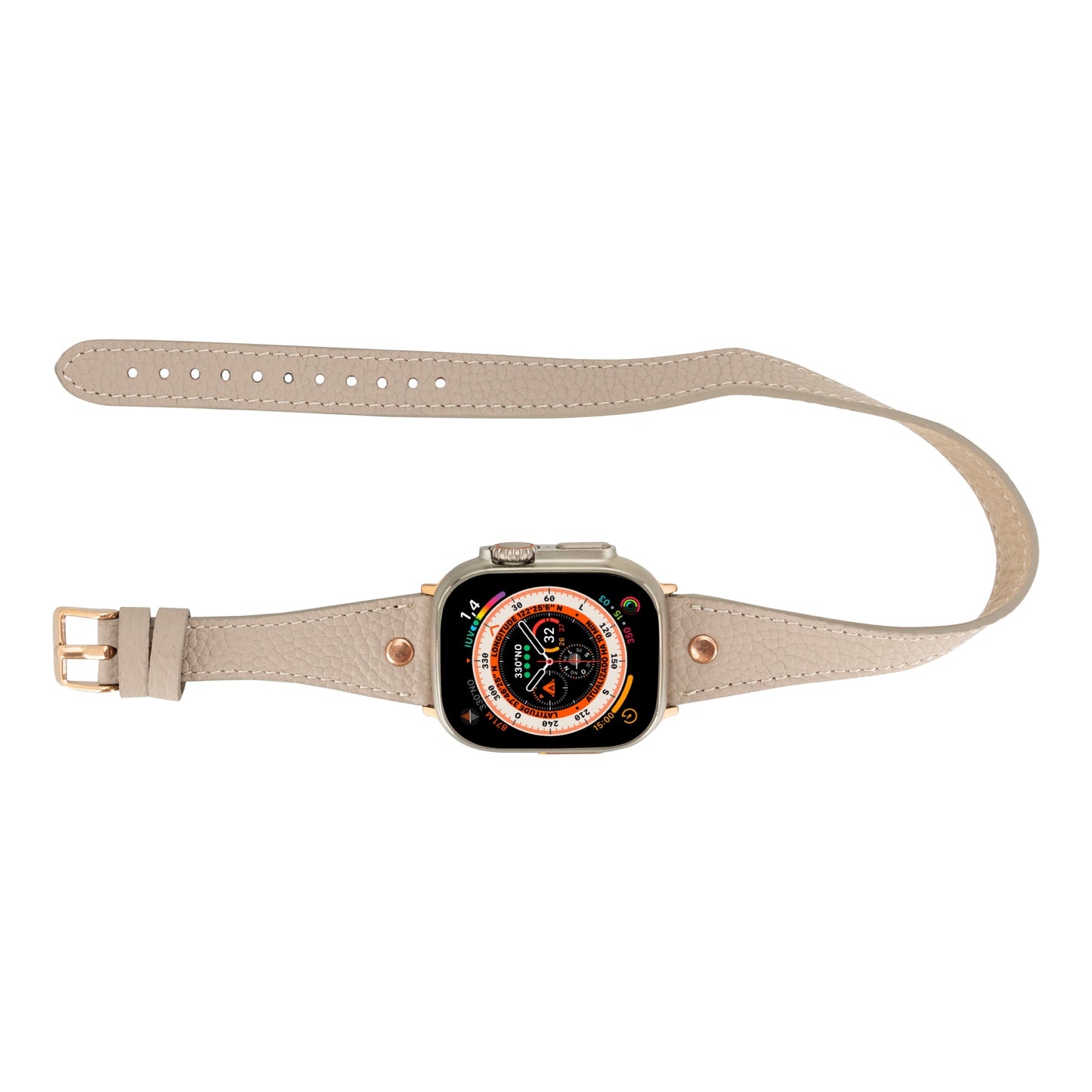 Hector Double Tour Leather Apple Watch Band with Rose Gold Trok