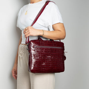 Burgundy Croco Still Genuine Suede Leather 15-16 Inch MacBook & Laptop Bag