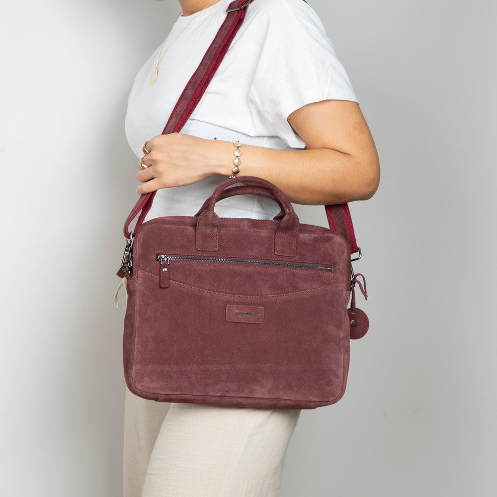 Burgundy Still Genuine Suede Leather 15-16 Inch MacBook & Laptop Bag