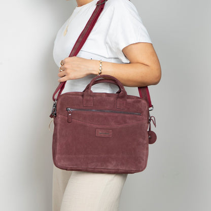 Burgundy Still Genuine Suede Leather 15-16 Inch MacBook & Laptop Bag