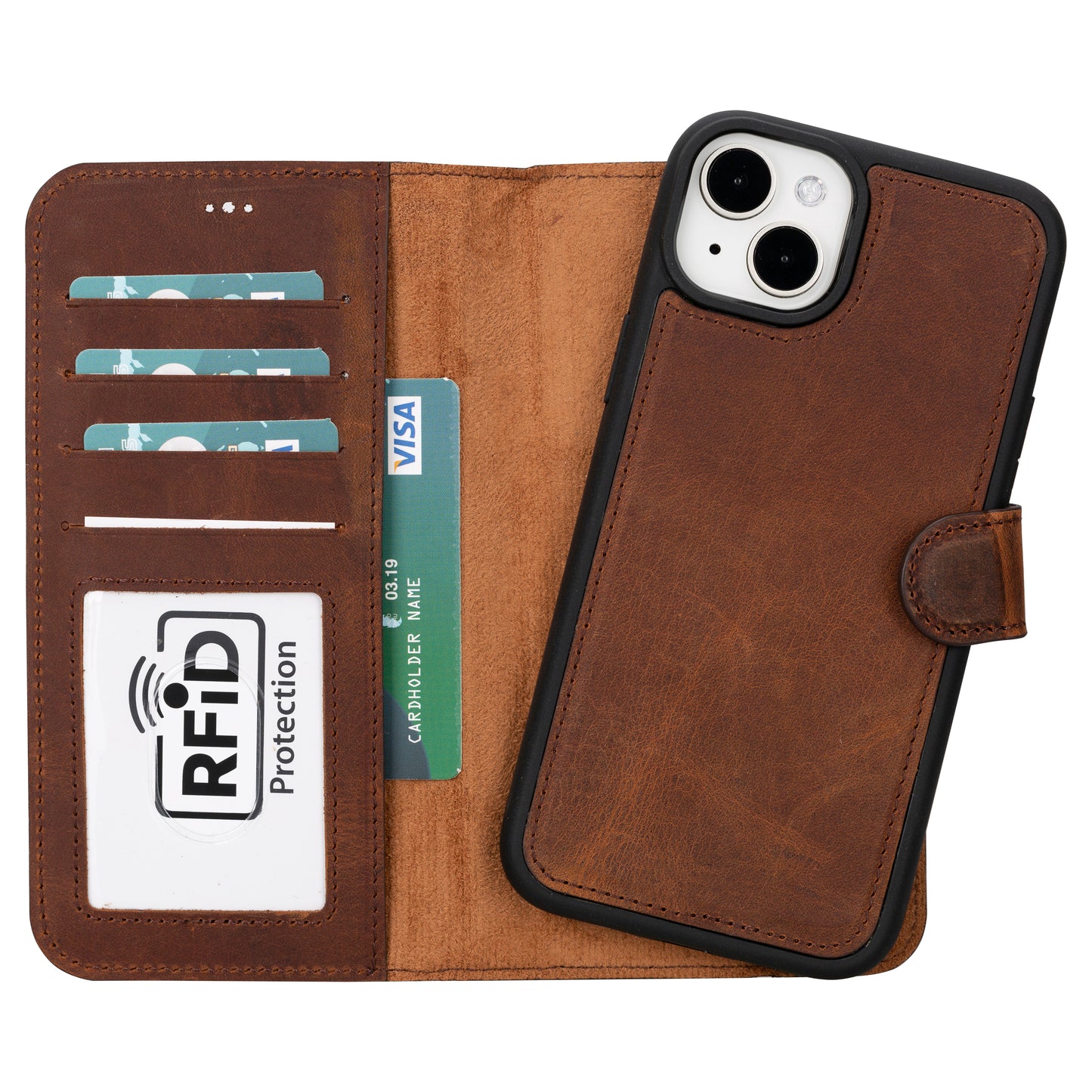 Magic iPhone 16 Detachable Genuine Leather Case