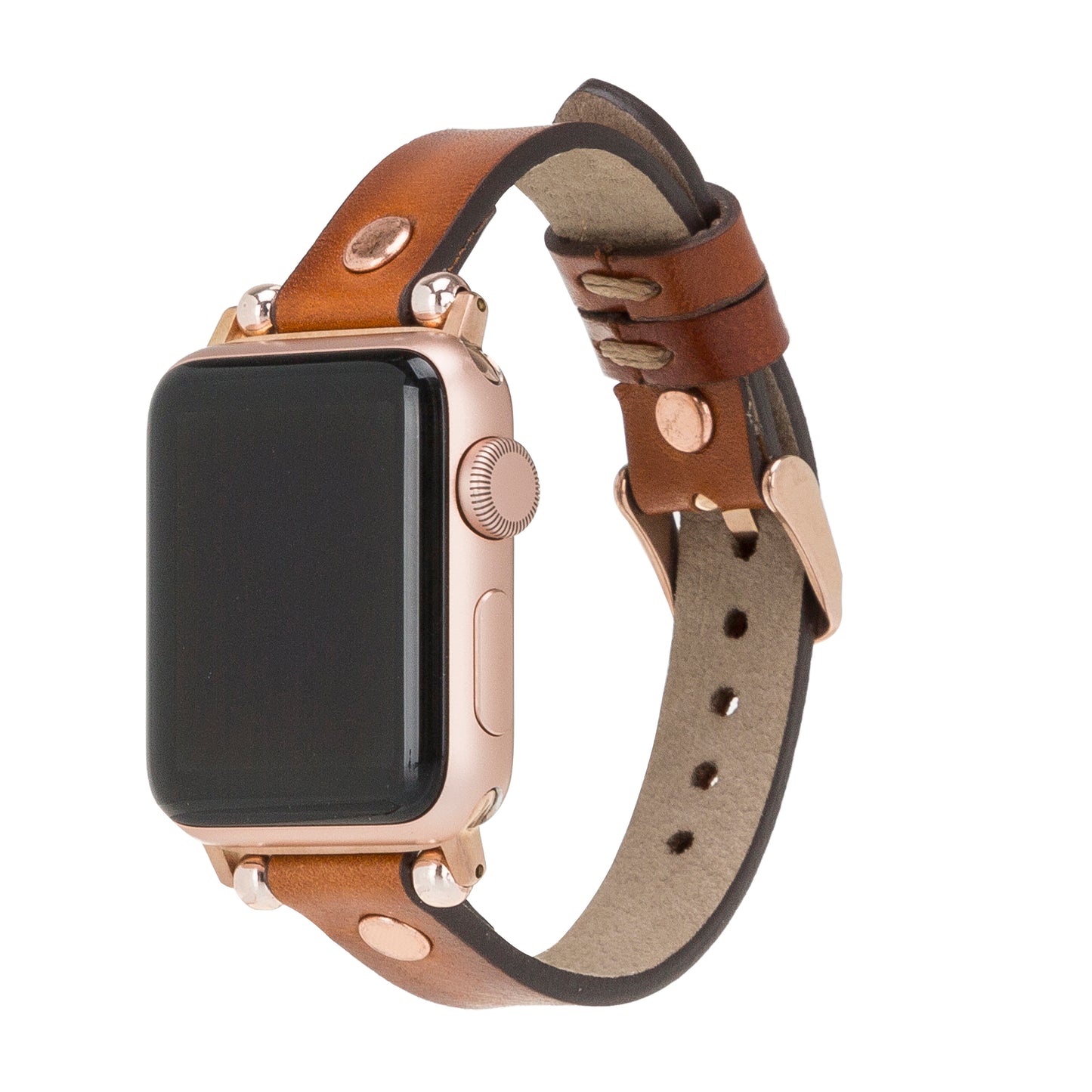 Ferro Leather Apple Watch Band with Rose Gold Trok
