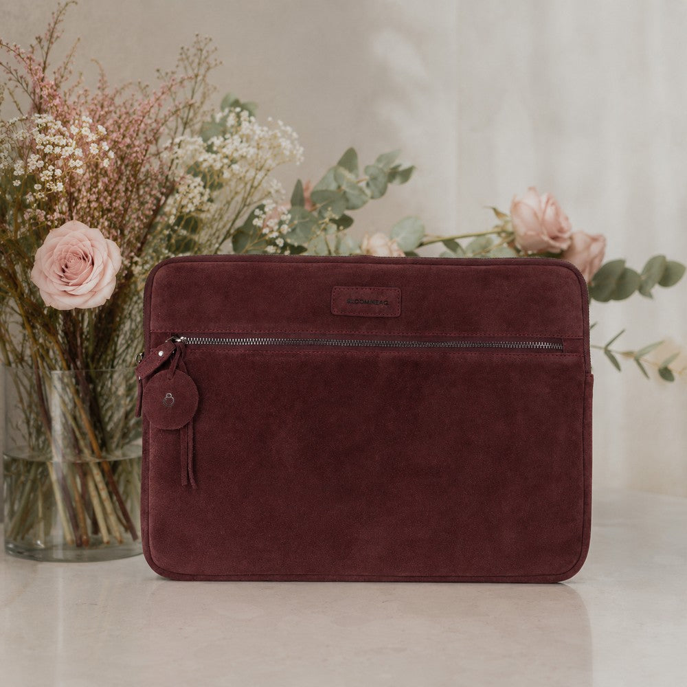Burgundy Still Genuine Suede Leather 13-14 Inch MacBook & Laptop Sleeve
