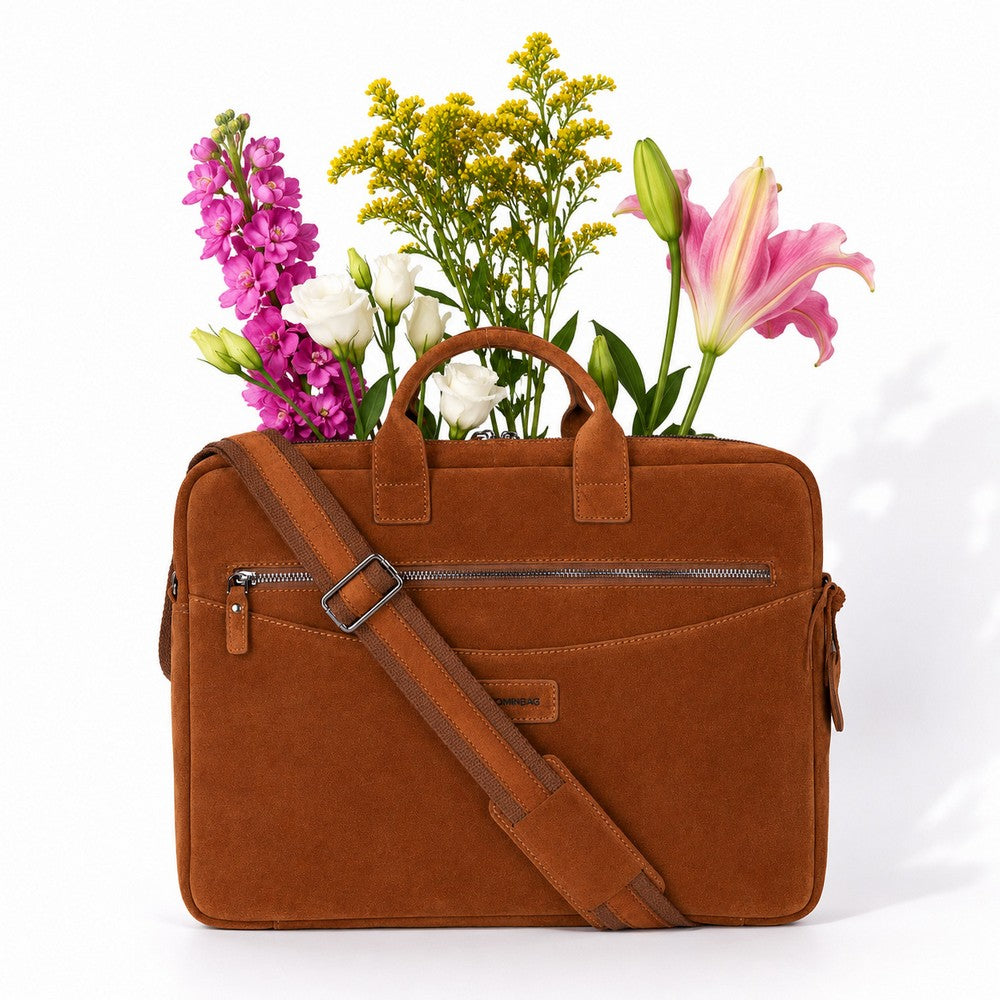Camel Still Genuine Suede Leather 13-14 Inch MacBook & Laptop Bag