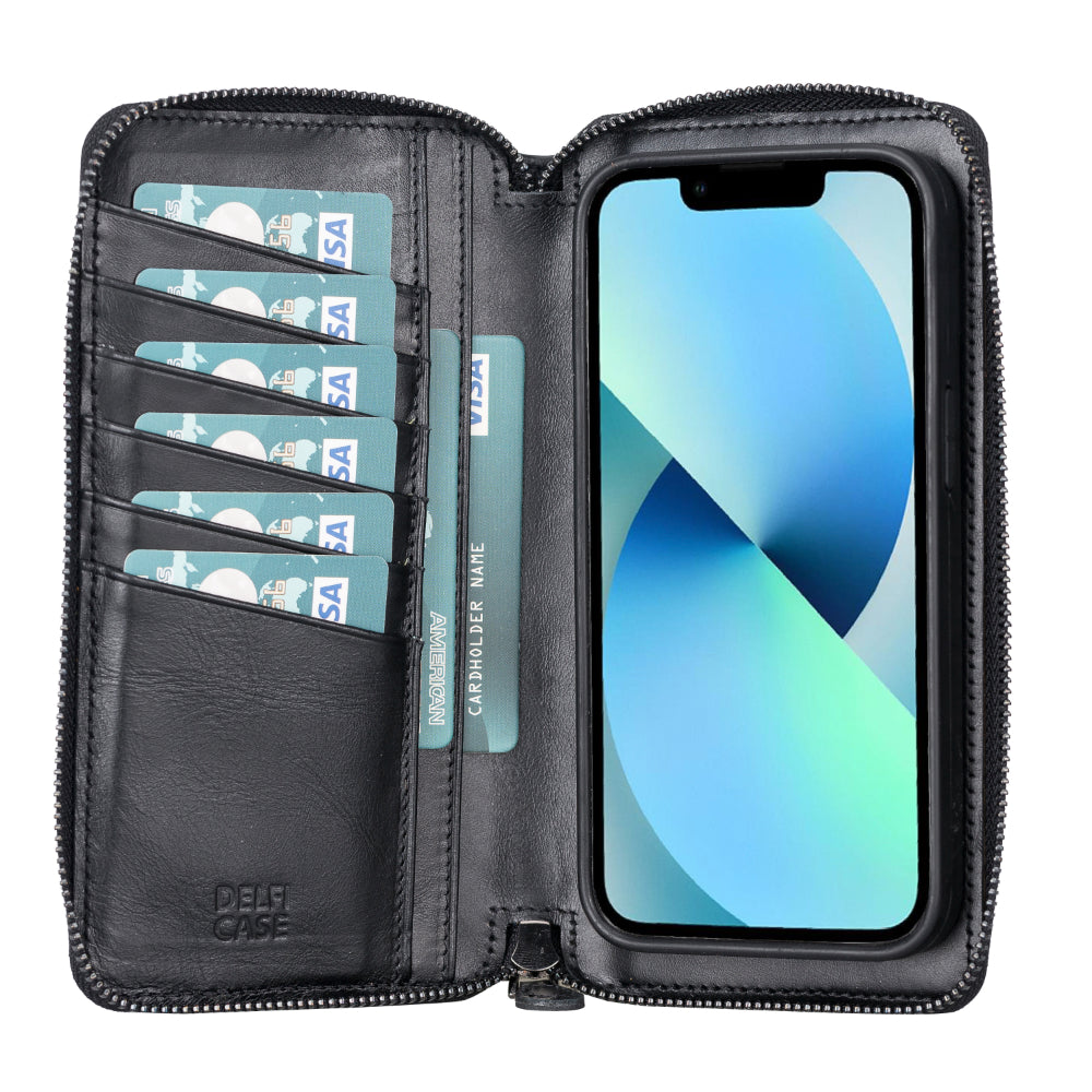 Delfi, Trina iPhone 13 Pro Leather Detachable and Zipper Wallet Case