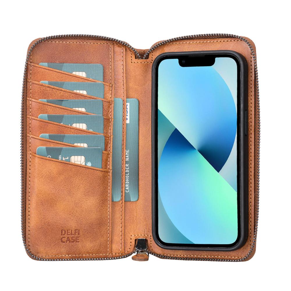 Delfi, Trina iPhone 13 Leather Detachable and Zipper Wallet Case