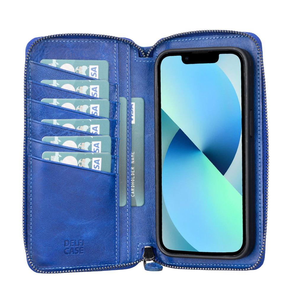 Delfi, Trina iPhone 13 Pro Leather Detachable and Zipper Wallet Case