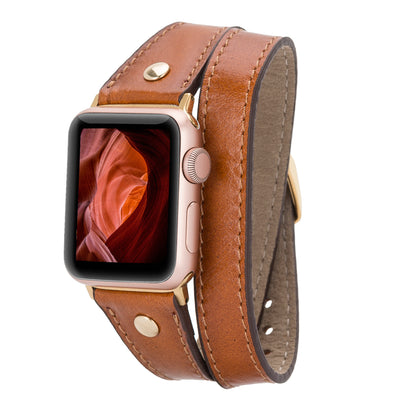 Hector Double Tour Leather Apple Watch Band with Gold Trok