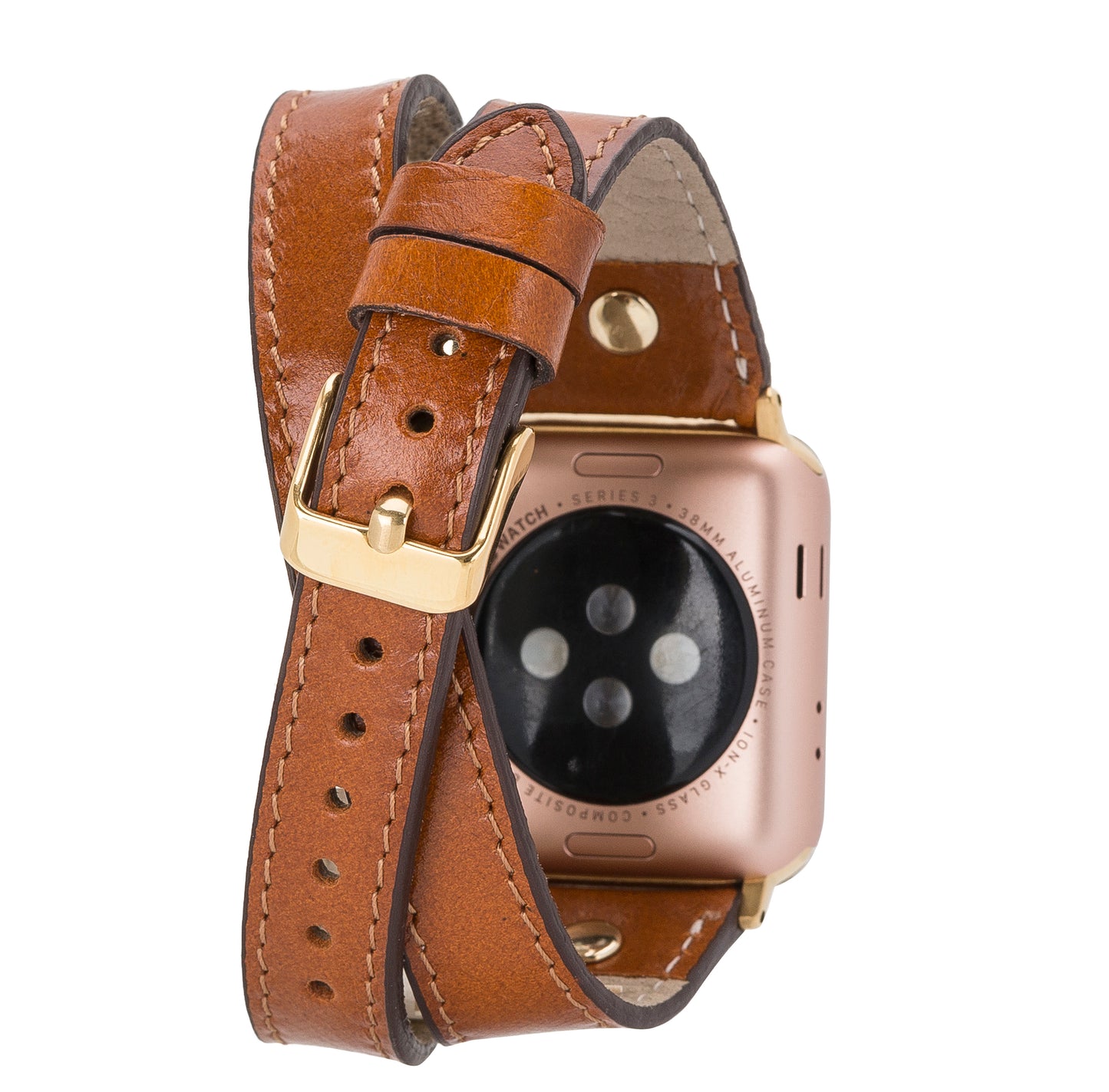 Hector Double Tour Leather Apple Watch Band with Gold Trok