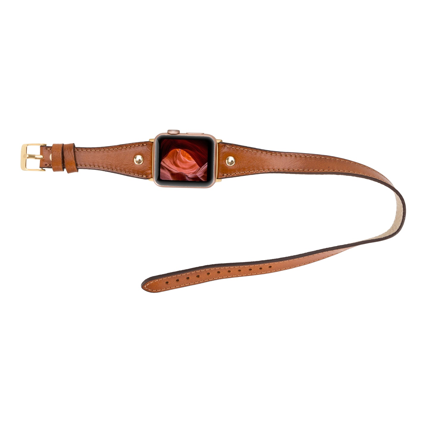 Hector Double Tour Leather Apple Watch Band with Gold Trok