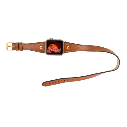 Hector Double Tour Leather Apple Watch Band with Gold Trok