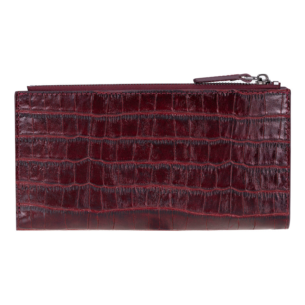 Burgundy Croco Lozan Genuine Suede Leather Crossbody Phone Wallet Bag