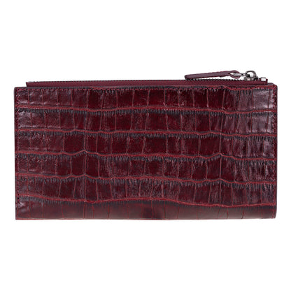 Burgundy Croco Lozan Genuine Suede Leather Crossbody Phone Wallet Bag
