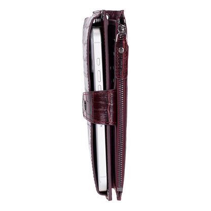 Burgundy Croco Lozan Genuine Suede Leather Crossbody Phone Wallet Bag