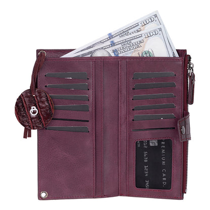 Burgundy Croco Lozan Genuine Suede Leather Crossbody Phone Wallet Bag