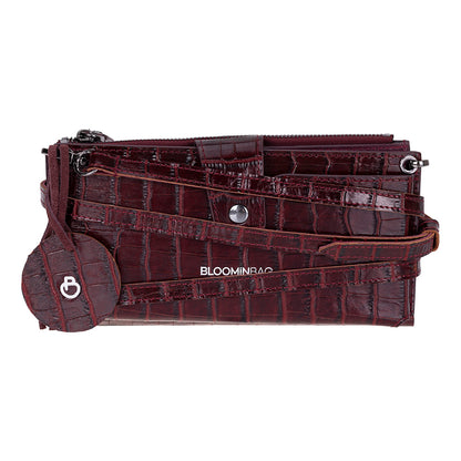 Burgundy Croco Lozan Genuine Suede Leather Crossbody Phone Wallet Bag