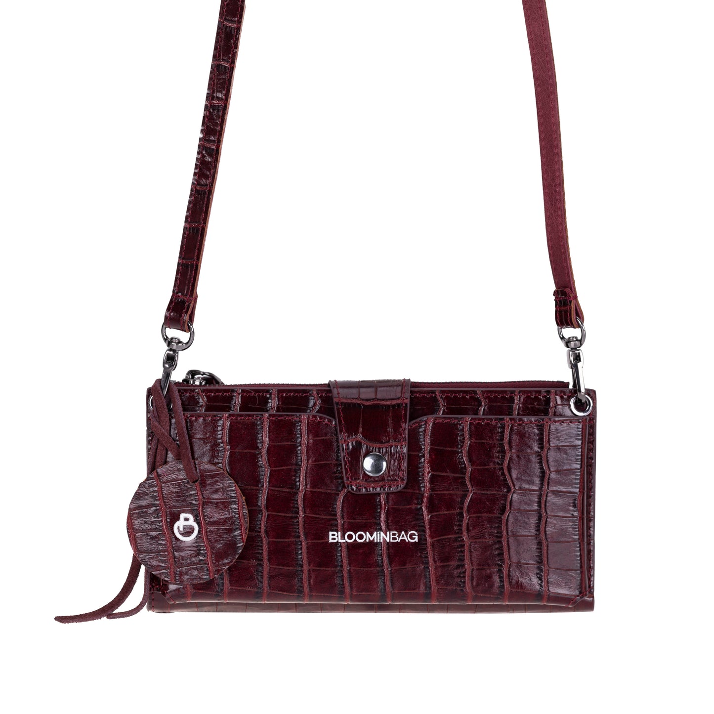 Burgundy Croco Lozan Genuine Suede Leather Crossbody Phone Wallet Bag