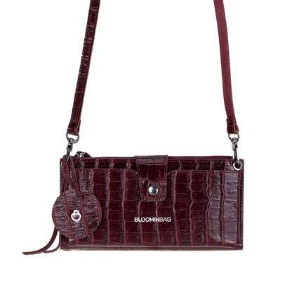 Burgundy Croco Lozan Genuine Suede Leather Crossbody Phone Wallet Bag