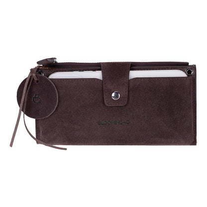 Mocha Lozan Genuine Suede Leather Crossbody Phone Wallet Bag