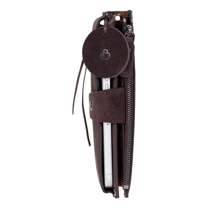 Mocha Lozan Genuine Suede Leather Crossbody Phone Wallet Bag