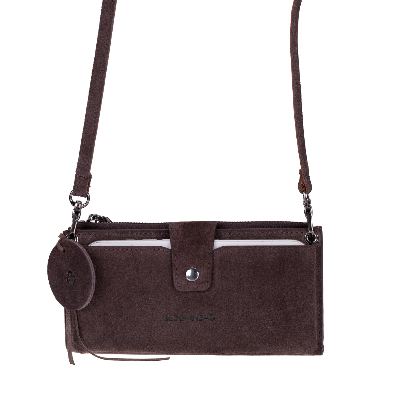 Mocha Lozan Genuine Suede Leather Crossbody Phone Wallet Bag