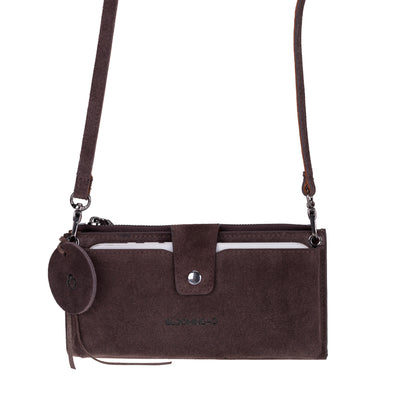 Mocha Lozan Genuine Suede Leather Crossbody Phone Wallet Bag
