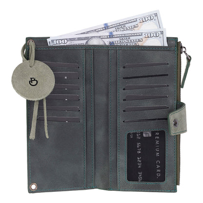 Mint Lozan Genuine Suede Leather Crossbody Phone Wallet Bag