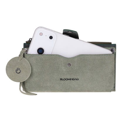 Mint Lozan Genuine Suede Leather Crossbody Phone Wallet Bag