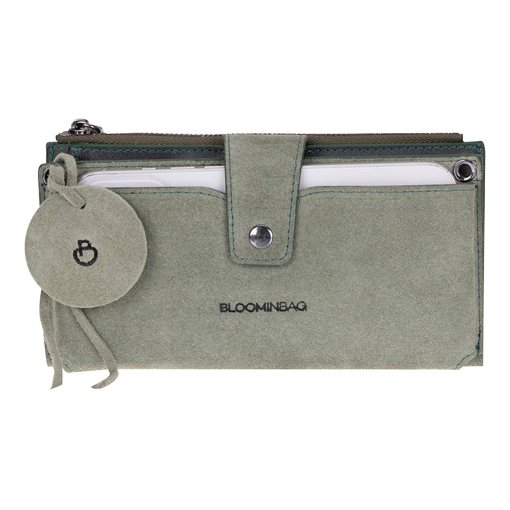 Mint Lozan Genuine Suede Leather Crossbody Phone Wallet Bag