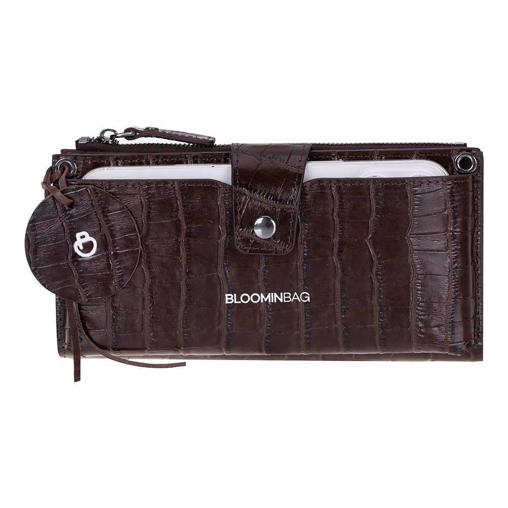 Mocha Croco Lozan Genuine Leather Crossbody Phone Wallet Bag