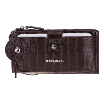 Mocha Croco Lozan Genuine Leather Crossbody Phone Wallet Bag